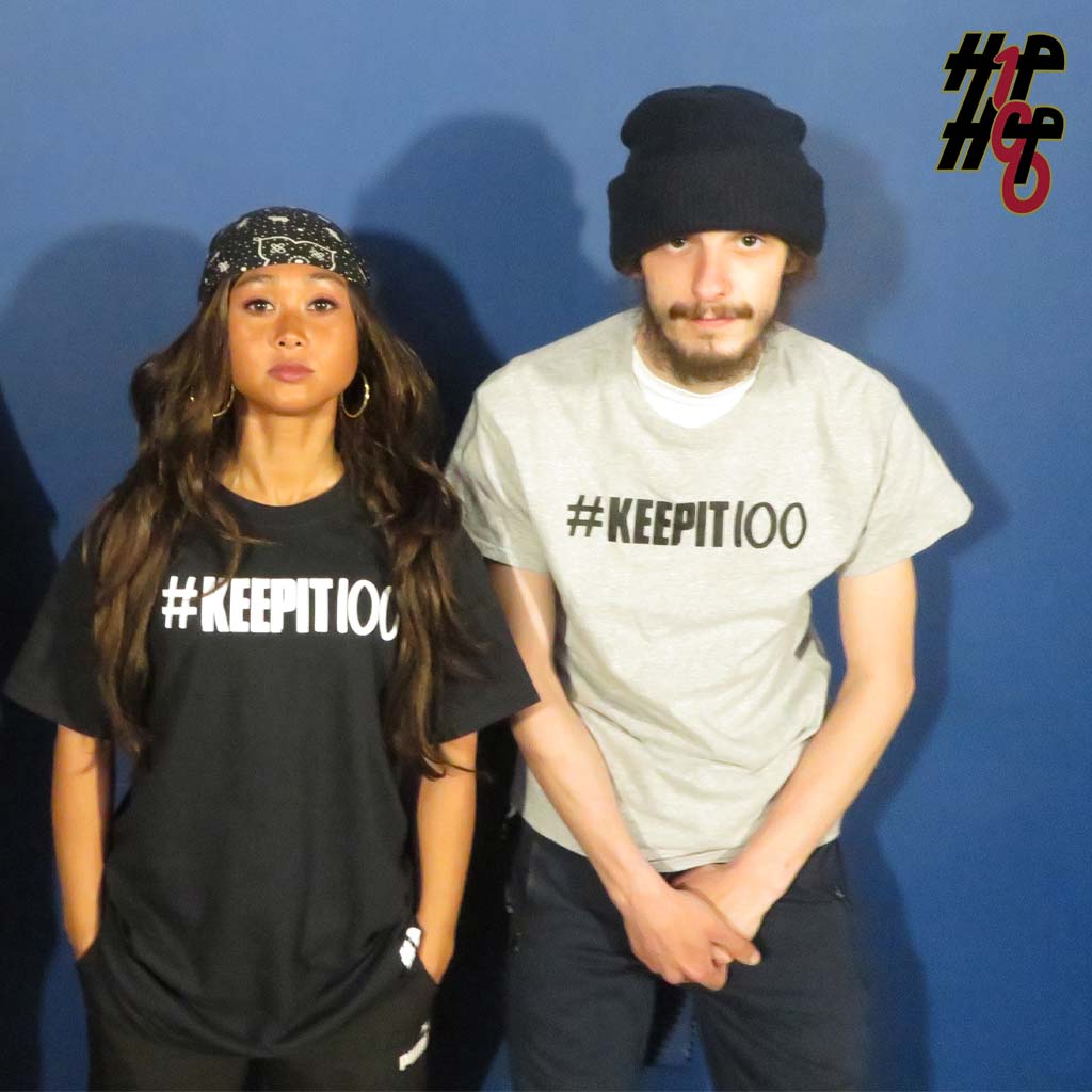 Man and Woman wearing KeepIt100 T-Shirt Black White