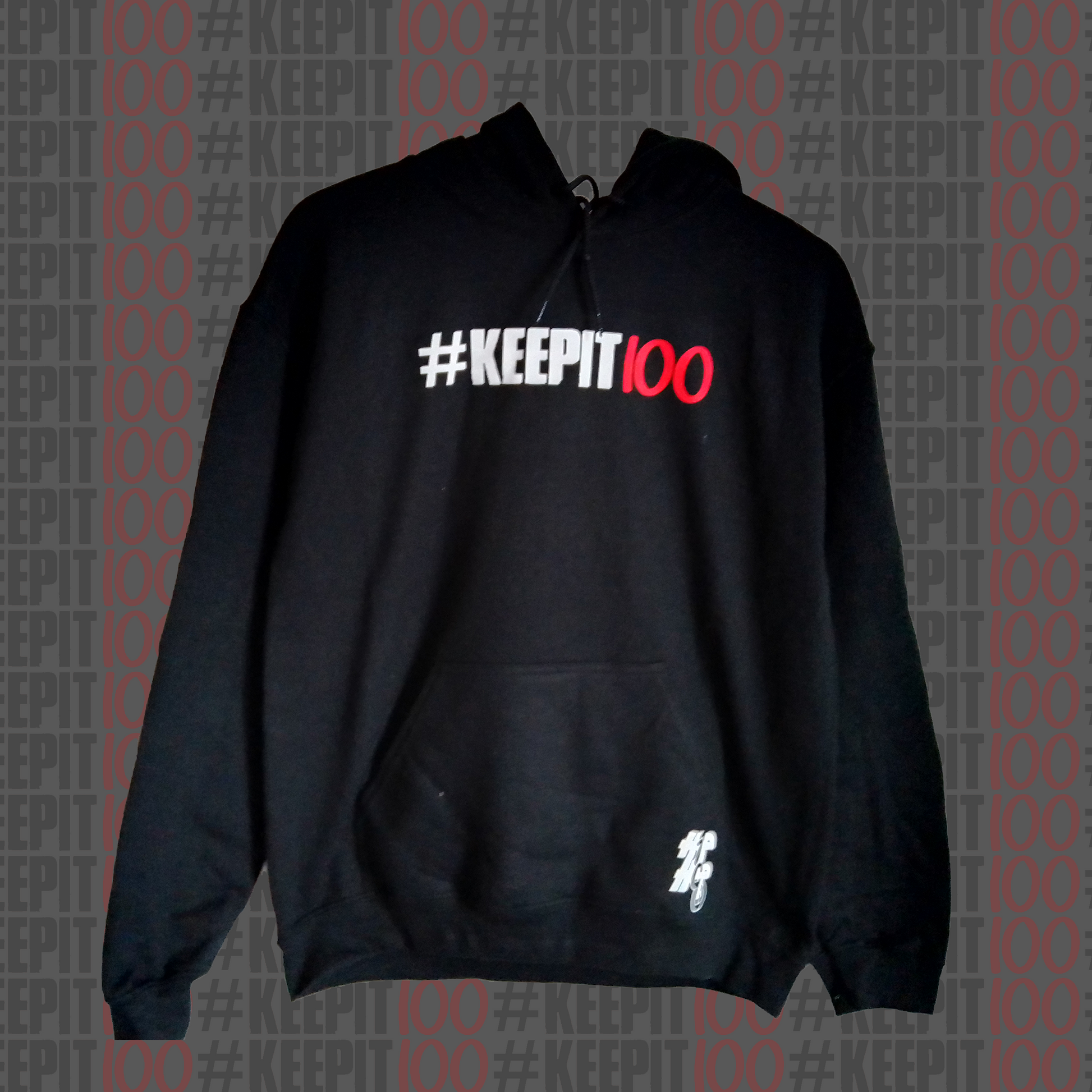 Black KeepIt100 Pull Over Hooded Sweatshirt Logo Colour