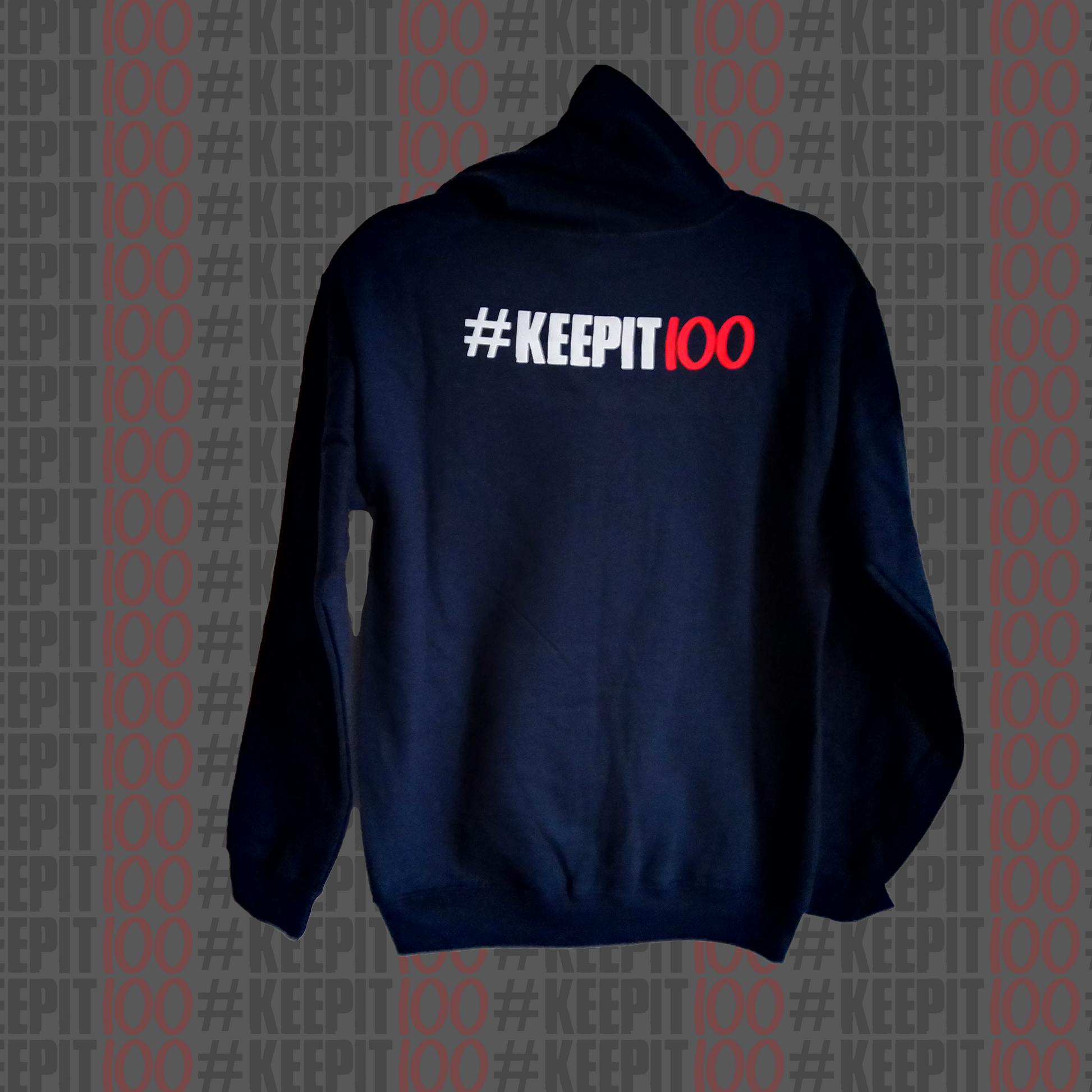 Navy KeepIt100 Zip Up Hooded Sweatshirt Back